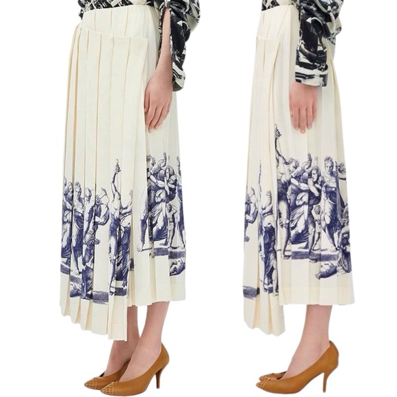 CÉLINE ETCHING PRINT SILK MIDI PLEATED WRAP SKIRT SIZE 40 BY PHOEBE PHILO - Picture 9 of 11